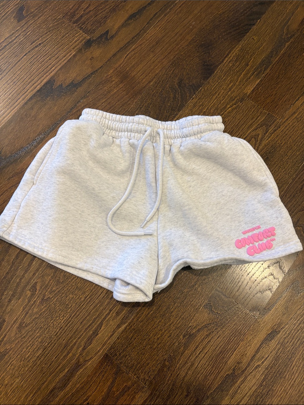 White Fox Boutique Light Gray Athletic Shorts with Pink Logo